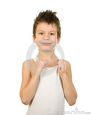 Portrait of a boy in underwear with wet hair Stock Photo