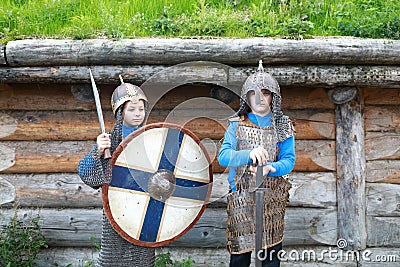 Two boys in Viking Armor Stock Photo