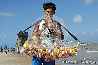 Portrait of Brazilian young man, beach vendor Editorial Stock Photo