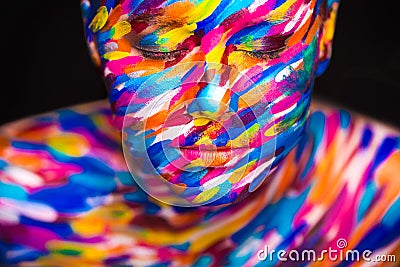 Portrait of the bright beautiful girl with art colorful make-up and bodyart Stock Photo