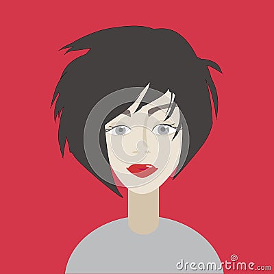 Portrait of brunette girl on red backgraund.Cartoon illustration. Cartoon Illustration