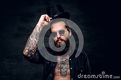 Portrait of brutal bearded man in sunglasses Stock Photo