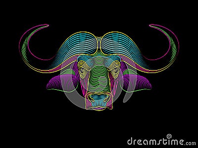 Portrait of a buffalo in psychedelic color Vector Illustration