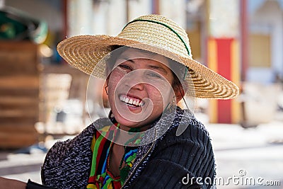 Portrait burmese girl in local market. Inle lake, Myanmar, Burma Editorial Stock Photo