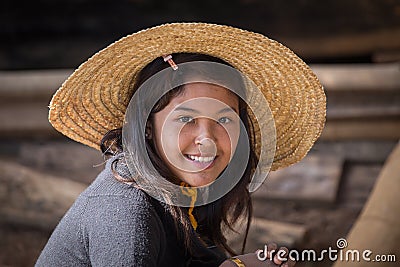 Portrait burmese girl in local market. Inle lake, Myanmar, Burma Editorial Stock Photo