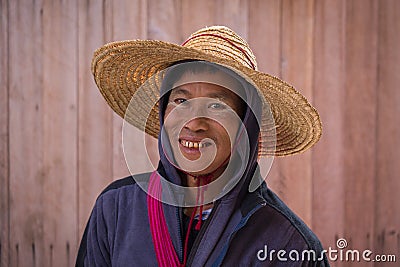 Portrait burmese man in local market. Inle lake, Myanmar, Burma Editorial Stock Photo