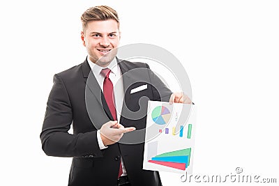 Portrait of business man pointing chart graphic Stock Photo