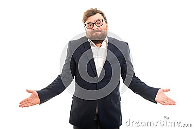 Portrait of business man showing don`t know gesture Stock Photo