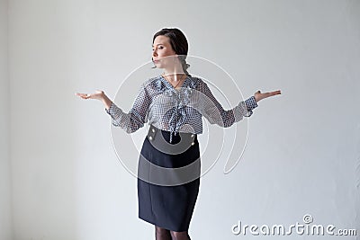 Portrait of a beautiful business woman Asian woman shows the direction of the hand Stock Photo
