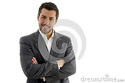 Portrait of businessman with folded hands Stock Photo