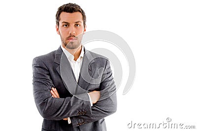 Portrait of businessman with folded hands Stock Photo