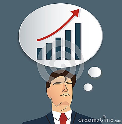 Portrait of businessman thinking with high graph icon. business concept Vector Illustration