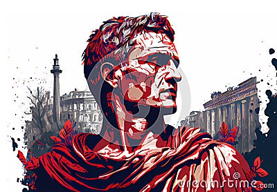 portrait of caesar on the background of rome. Stock Photo