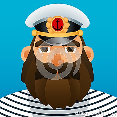 Portrait of captain. Cartoon image. Vector Illustration