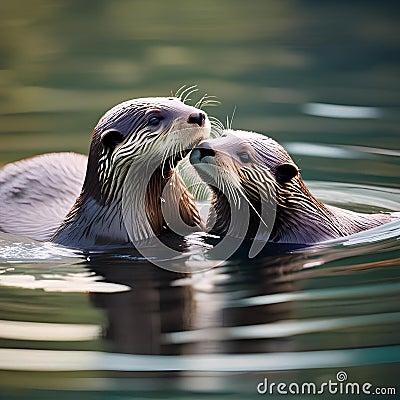 A portrait capturing the affectionate nature of a pair of otters floating on their backs, holding hands in the water1 Stock Photo