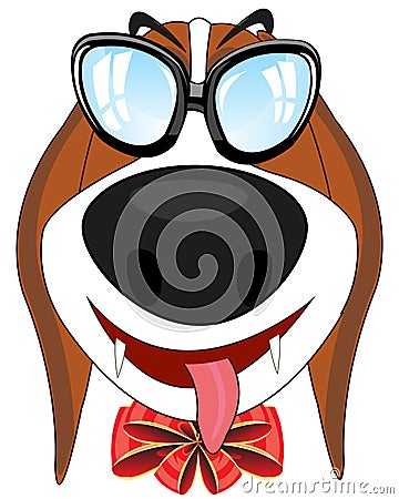 Portrait cartoon fashionable home animal dog bespectacled Vector Illustration