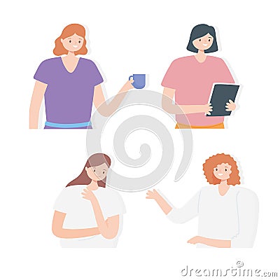 Portrait cartoon female team coworkers characters Vector Illustration