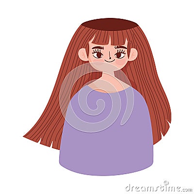Portrait cartoon female teenage isolated icon style Vector Illustration
