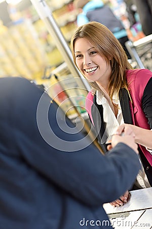 Portrait of cashier woman Stock Photo