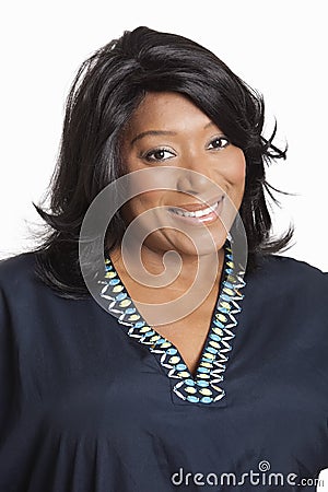 Portrait of casual mixed race woman over white background Stock Photo