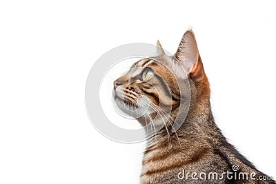 Portrait Of Cat Pixiebob In Profile On White Background. Empty Space. Generative AI Stock Photo