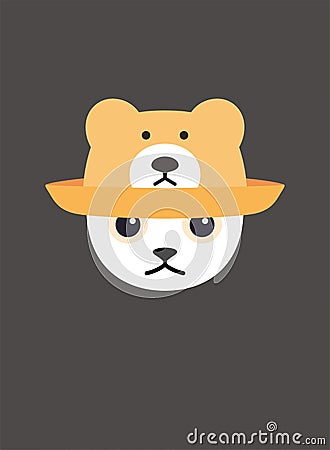 Portrait of cat, wearing bear hat, cool style Vector Illustration