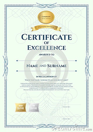 Portrait certificate of excellence template with award ribbon on Vector Illustration