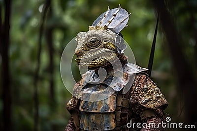 portrait of a chameleon dressed in c, created with Generative AI technology Stock Photo
