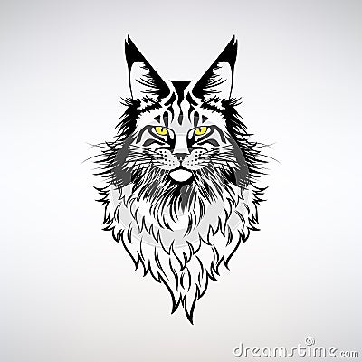 Portrait of a Charismatic Cat with Yellow Eyes Vector Illustration