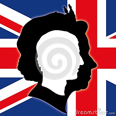 Charles of England silhouette and Queen Elizabeth with United Kingdom flag, vector illustration Vector Illustration