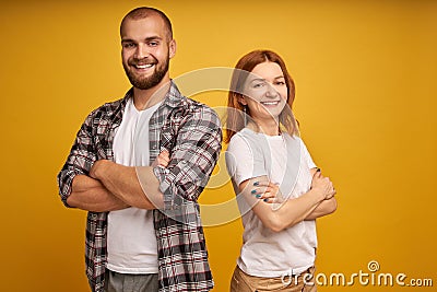 Portrait of charming charismatic freelancers entrepreneurs ready to solve business work problems take decisions. dressed in Stock Photo