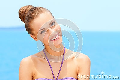 Portrait of charming young woman smiling Stock Photo