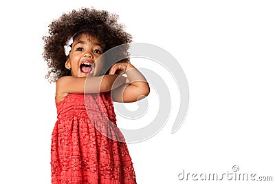 Portrait of cheerful african american little girl, isolated with copyspace Stock Photo