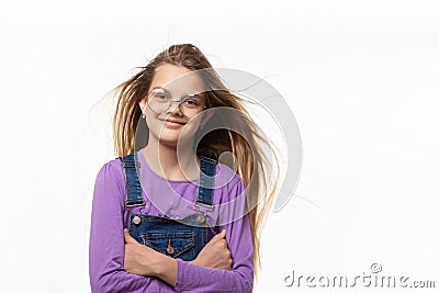 Portrait of a cheerful authentic girl with developing hair Stock Photo