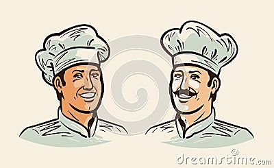 Portrait of cheerful chef, cook. Illustration for design menu restaurant or cafe. Vintage vector Vector Illustration