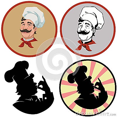 Portrait of cheerful cook.Set of four illustrations Vector Illustration