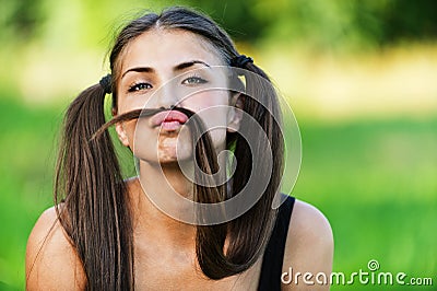 Portrait cheerful funny young woman Stock Photo