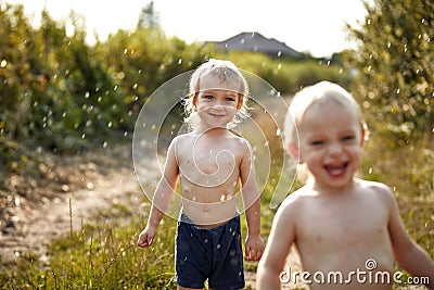 Portrait of cheerful, relaxed children enjoying vacation time Stock Photo