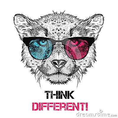 Portrait of the cheetah in the colored glasses. Think different. Vector illustration. Vector Illustration