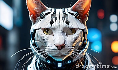 portrait close up of cyber cat Stock Photo