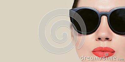 Portrait close up of a pretty woman with sunglasses Stock Photo