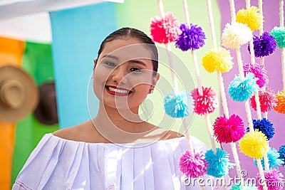 Portrait of Colombian young girl at the festival. Editorial Stock Photo