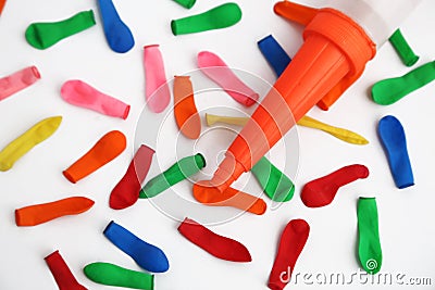 Portrait of colorful water balloons and pichkari for holi fun Stock Photo