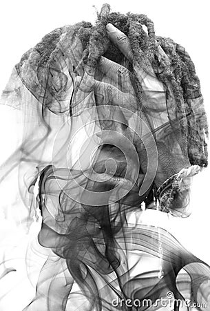 A portrait combined with smoke Stock Photo