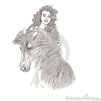 Portrait comic sensual woman and horse Stock Photo