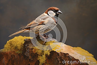 Portrait of a common house sparrow. Generative AI Stock Photo