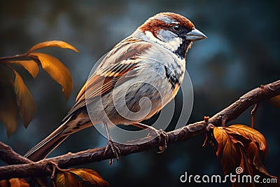 Portrait of a common house sparrow. Generative AI Stock Photo