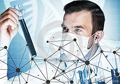 Portrait of concentrated male scientist working with reagents in laboratory Stock Photo