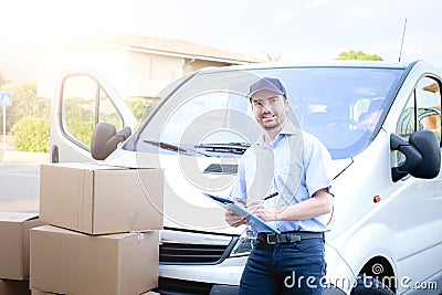 Portrait of confidence express courier Stock Photo