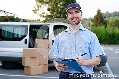 Portrait of confidence express courier Stock Photo